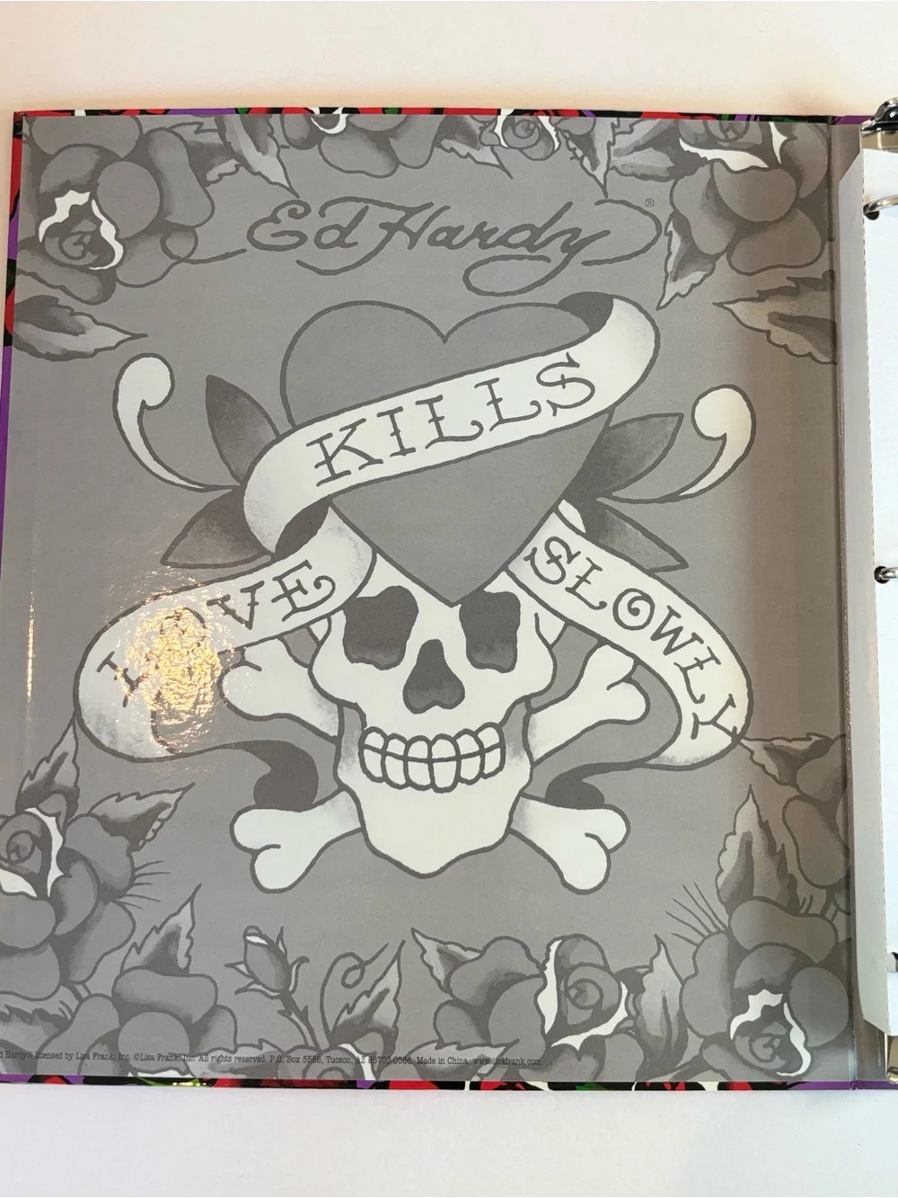 NEW Ed Hardy Love Kills Slowly Skull Heart Roses 1” Binder Y2K Lisa Frank